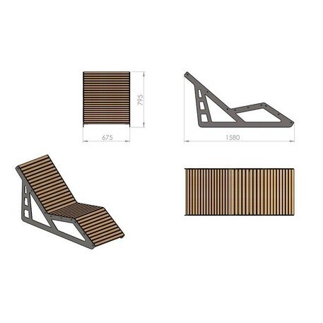 Metalinis gultas, šezlongas su medine gulimaja dalimi 'STF/LM011/MDL'
