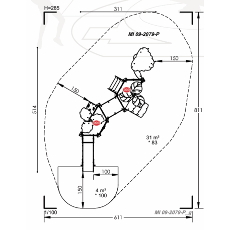 Žaidimų aikštelių kompleksas vaikams nuo 2 metų amžiaus – kolekcija 'MINI / MBG-2284_MI 09-2079-P15'