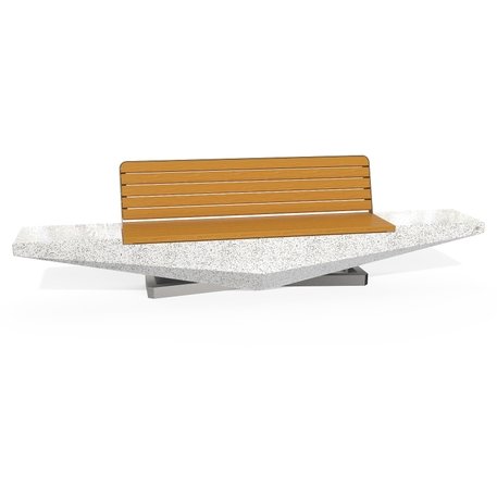 Betoninis suoliukas su natūralaus marmuro ir granito skaldos paviršiumi bei medine sėdima dalimi 'Premium / 330x61xH/89cm / BS-345'