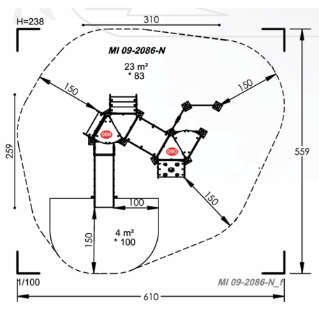 Žaidimų aikštelių kompleksas vaikams nuo 2 metų amžiaus – kolekcija 'MINI / MBG-2298_MI 09-2086-N99'