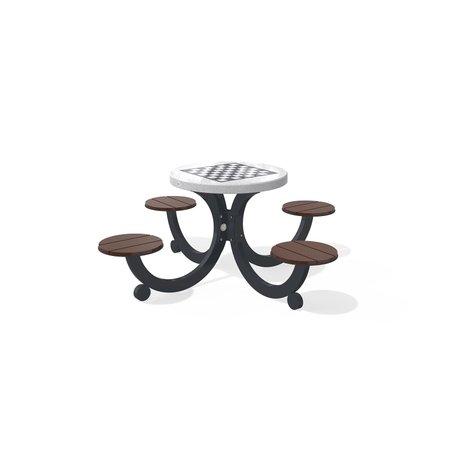 Betoninis šachmatų žaidimo stalas su keturiomis sėdimomis vietomis, šlifuotu terrazzo paviršiumi ir medinėmis sėdimomis dalimis 'Premium / 190x190xH/75cm / BS-422'