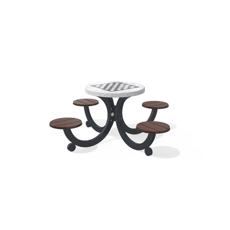 Betoninis šachmatų žaidimo stalas su keturiomis sėdimomis vietomis, šlifuotu terrazzo paviršiumi ir medinėmis sėdimomis dalimis 'Premium / 190x190xH/75cm / BS-422'