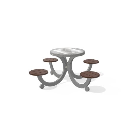 Betoninis šachmatų žaidimo stalas su keturiomis sėdimomis vietomis, šlifuotu terrazzo paviršiumi ir medinėmis sėdimomis dalimis 'Premium / 190x190xH/75cm / BS-422'