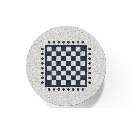 Betoninis šachmatų žaidimo stalas su keturiomis sėdimomis vietomis, šlifuotu terrazzo paviršiumi ir medinėmis sėdimomis dalimis 'Premium / 190x190xH/75cm / BS-422'