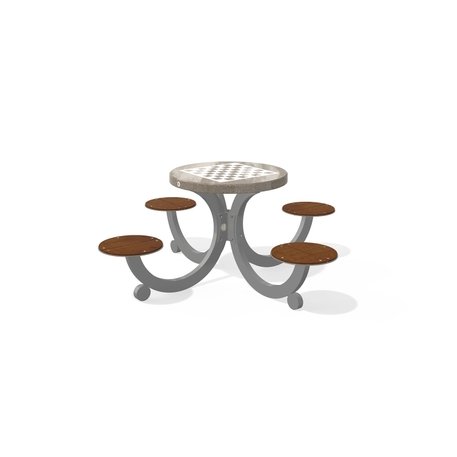 Betoninis šachmatų žaidimo stalas su keturiomis sėdimomis vietomis, šlifuotu terrazzo paviršiumi ir medinėmis sėdimomis dalimis 'Premium / 190x190xH/75cm / BS-422'