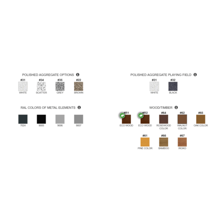 Betoninis šachmatų žaidimo stalas su keturiomis sėdimomis vietomis, šlifuotu terrazzo paviršiumi ir medinėmis sėdimomis dalimis 'Premium / 190x190xH/75cm / BS-422'