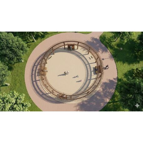 Metal pergola with swings and benches made of iroko wood 'Premium Collection / STF/28-31-09/MDL'