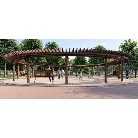 Metal pergola with swings and benches made of iroko wood 'Premium Collection / STF/28-31-09/MDL'