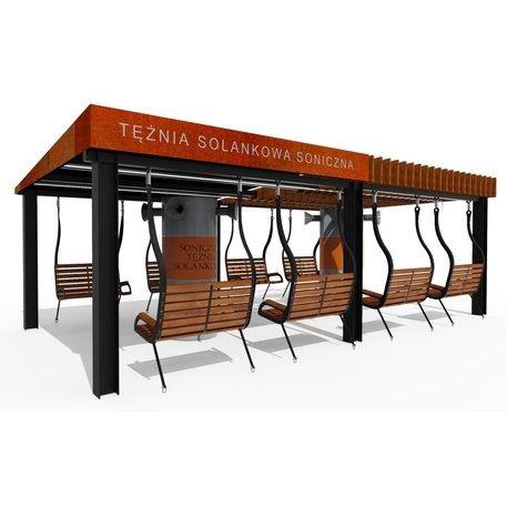 Lauko druskų kambarys (Haloterapija) su pergole, supynėmis ir suolais iš iroko medienos 'Premium Collection / STF/27-41-02/MDL'