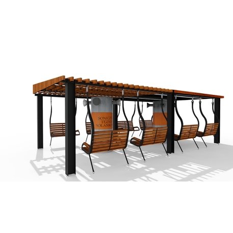 Lauko druskų kambarys (Haloterapija) su pergole, supynėmis ir suolais iš iroko medienos 'Premium Collection / STF/27-41-02/MDL'