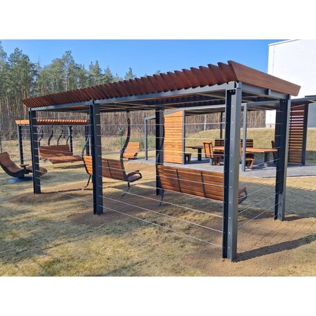 Metalinė pergolė su supynėmis iš iroko medienos 'Premium Collection / STF/22-31-01_07/MDL'