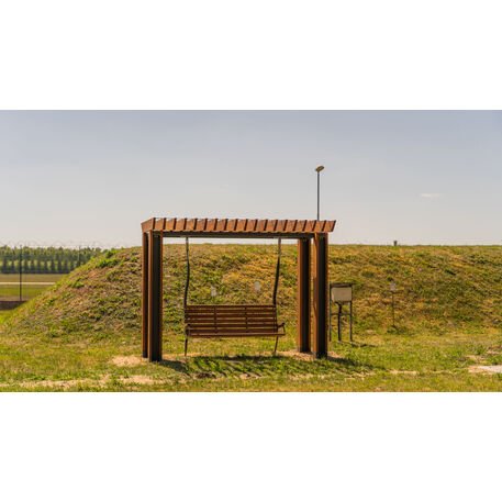 Metalinė pergolė su supynėmis iš iroko medienos 'Premium Collection / STF/22-31-01_07/MDL'