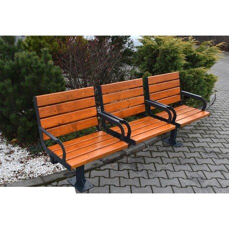 Металлическая скамейка со спинкой и деревянным сиденьем 'MBG/60-Rawi / 210cm'