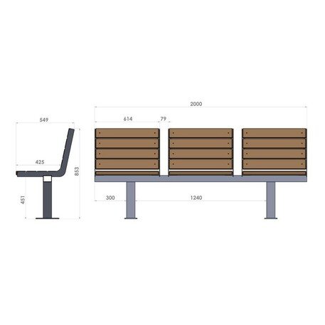 Металлическая скамейка со спинкой и деревянным сиденьем 'MBG/60-Rawi / 210cm'