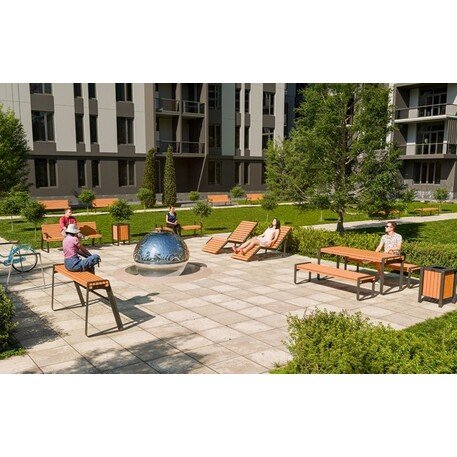 Металлическая скамейка со спинкой и деревянным сиденьем 'MBG/70-Dore / 180cm'