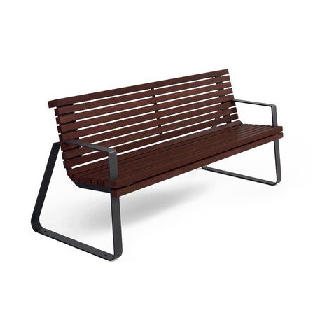 Металлическая скамейка со спинкой и деревянным сиденьем 'MBG/70-Dore / 180cm'