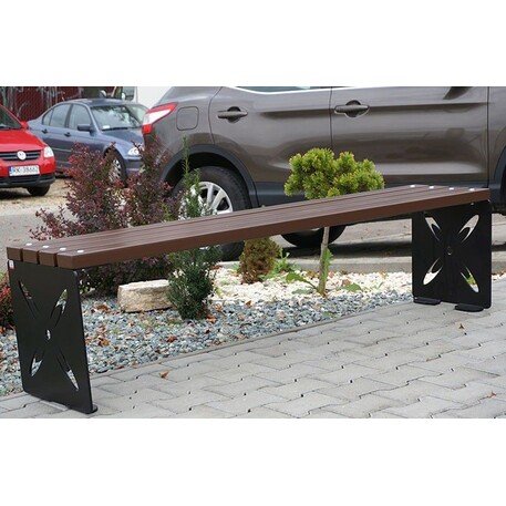 Металлическая скамейка без спинки с деревянным сиденьем 'MBG/80-Saturn / 150-180cm'