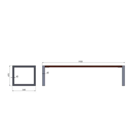Металлическая скамейка без спинки с деревянным сиденьем 'MBG/100-Semi X / 192cm'