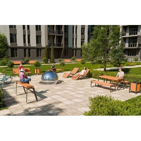 Металлическая скамейка без спинки с деревянным сиденьем 'MBG/120-Dore I / 180cm'