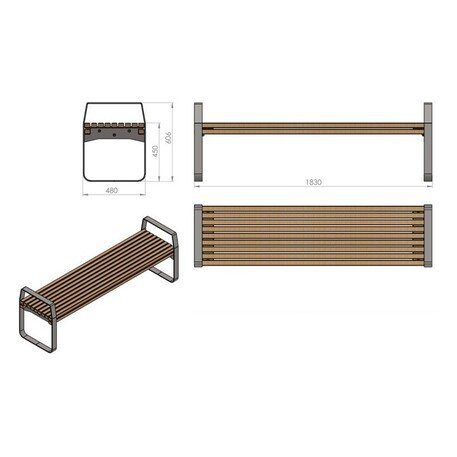 Металлическая скамейка без спинки с деревянным сиденьем 'MBG/120-Dore I / 180cm'