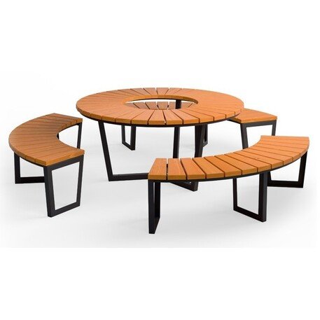 Metal picnic table with benches and wooden seating surfaces 'MBG_153 / Picnic Set Amant II'