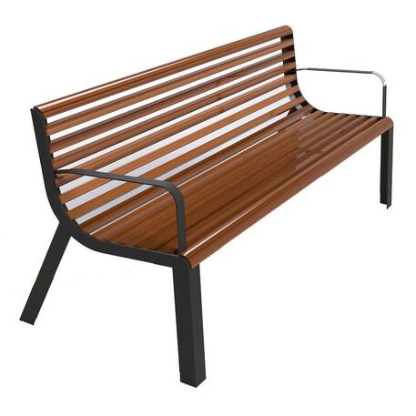 Metal bench with backrest made of Iroko wood 'Urbano 1368/MDL'