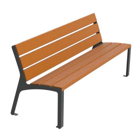 Metal bench with backrest made of Iroko wood 'Urbano 1375/MDL'