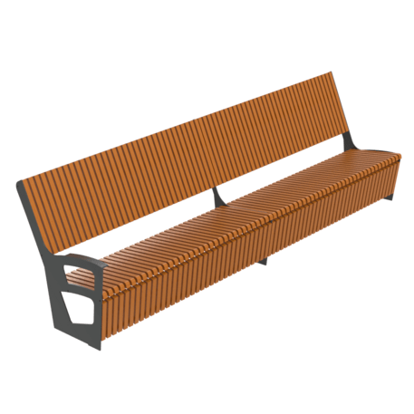 Metal bench with backrest made of Iroko wood 'Urbano 1378/MDL'