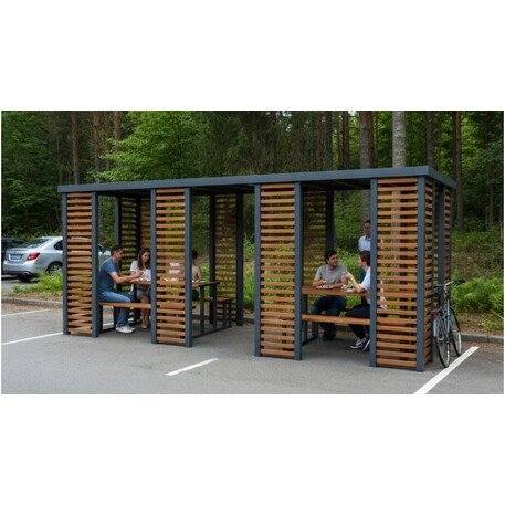 Metal gazebo–pergola with benches and a picnic table 'Polaris I / 558cm'