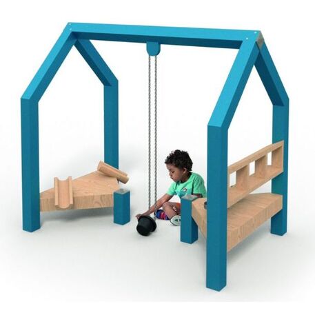 Moduliniai vaikų žaidimų aikštelių kompleksai 3–12 metų vaikams – kolekcija 'Frame / Ninja' MBG-Sand house 02585