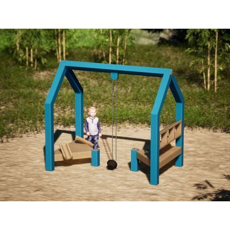 Moduliniai vaikų žaidimų aikštelių kompleksai 3–12 metų vaikams – kolekcija 'Frame / Ninja' MBG-Sand house 02585