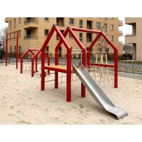 Moduliniai vaikų žaidimų aikštelių kompleksai 3–12 metų vaikams – kolekcija 'Frame / Ninja' MBG-Sand house 02585