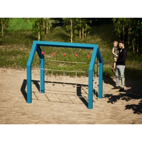 Moduliniai vaikų žaidimų aikštelių kompleksai 3–12 metų vaikams – kolekcija 'Frame / Ninja' MBG-Dangle house 02607