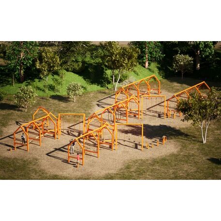 Complessi modulari per parchi giochi per bambini dai 3 ai 12 anni – collezione “Frame / Ninja” MBG-Ninja Frame Wettkampf house 02734