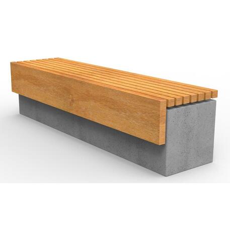 Concrete bench without backrest and with Iroko wood seating 'Premium Collection / STF/13-02-46_01/MDL'