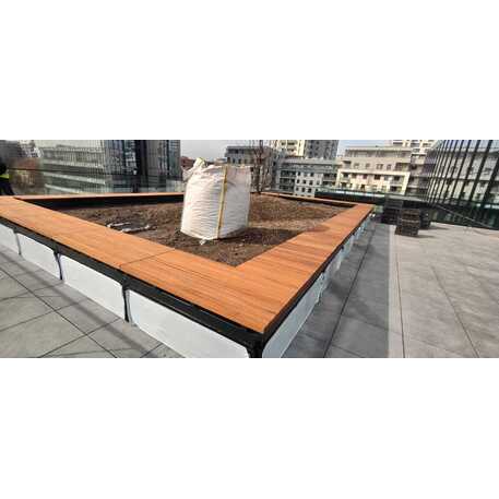 Concrete bench without backrest and with Iroko wood seating 'Premium Collection / STF/13-02-46_01/MDL'