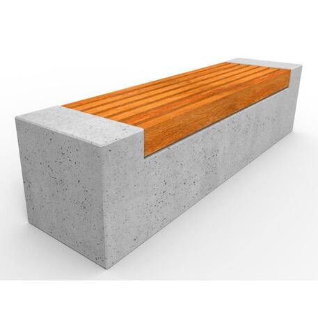 Concrete bench without backrest and with Iroko wood seating 'Premium Collection / STF/13-02-35_03/MDL'