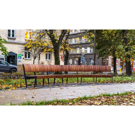 Lenktas arba tiesus metalinis suolas (suoliukas) su atlošu iš Iroko medienos 'Premium Collection / STF/24-04-11_01/MDL'