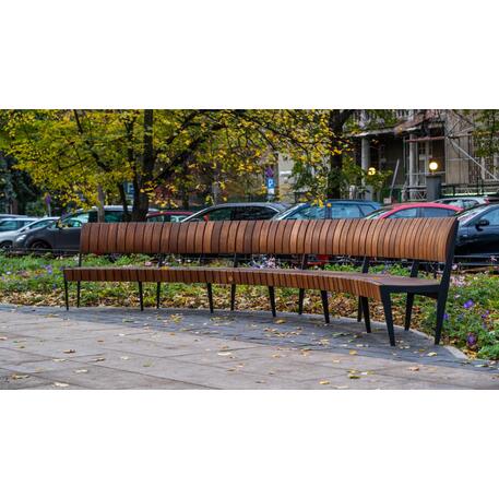 Lenktas arba tiesus metalinis suolas (suoliukas) su atlošu iš Iroko medienos 'Premium Collection / STF/24-04-11_01/MDL'