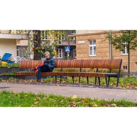 Lenktas arba tiesus metalinis suolas (suoliukas) su atlošu iš Iroko medienos 'Premium Collection / STF/24-04-11_01/MDL'