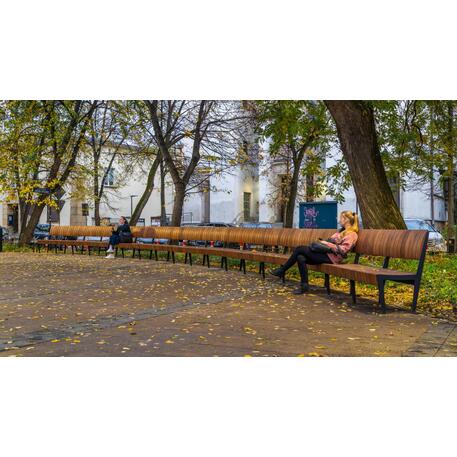 Lenktas arba tiesus metalinis suolas (suoliukas) su atlošu iš Iroko medienos 'Premium Collection / STF/24-04-11_01/MDL'