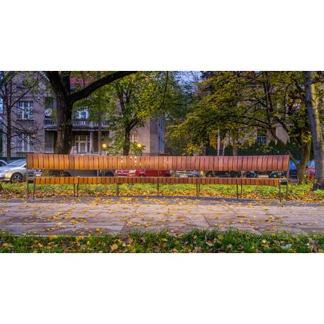 Lenktas arba tiesus metalinis suolas (suoliukas) su atlošu iš Iroko medienos 'Premium Collection / STF/24-04-11_01/MDL'