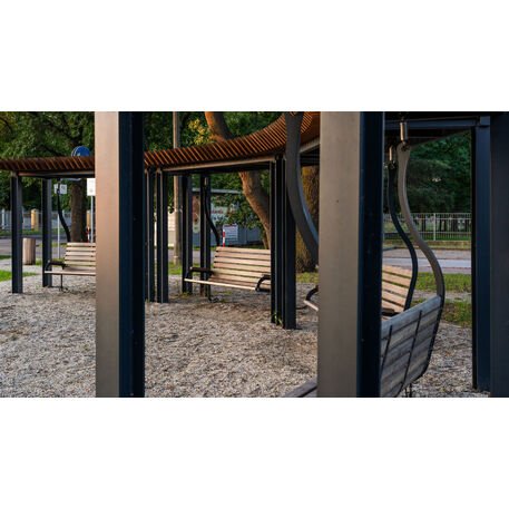 Metalinė pergolė su supynėmis iš iroko medienos 'Premium Collection / STF/22-31-01_02/MDL'