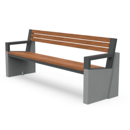 Concrete bench with backrest and wooden seating 'Intal_001320'
