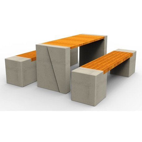 Betoninis pikniko stalas su suolais ir medinėmis sėdimomis dalimis 'BDS/SG100_Picnic'