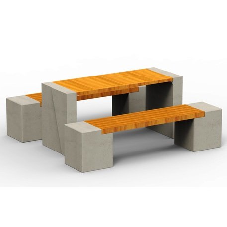 Betoninis pikniko stalas su suolais ir medinėmis sėdimomis dalimis 'BDS/SG100_Picnic'