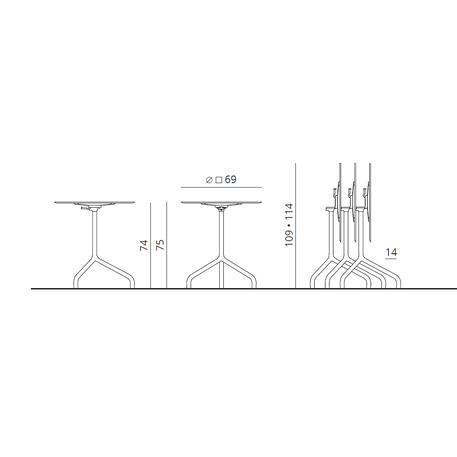 Metāla kvadrātveida galds kafejnīcām, terasēm 'Ribaltino_690x690mm'