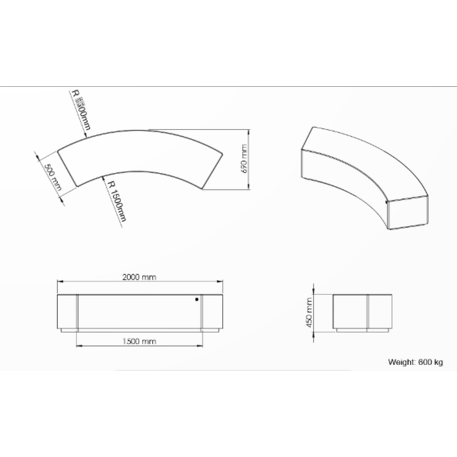 Modulinis betoninis suolas apdirbtas smulkia granito skaldele 'Premium / 200x69xH/45cm / BS-268-D'