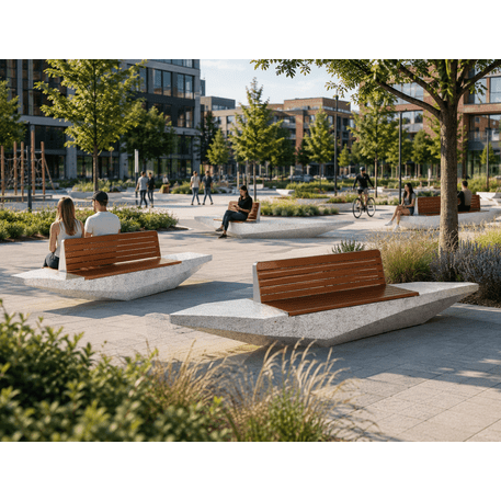 HPC Terrazzo betoninis suolas su atlošu ir medine sėdimąja dalimi BS-322 | Urban Premium Collection