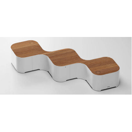 Modulare intelligente Stadtbank mit USB, WiFi und Okoumé-Holz 'Pinch_608-3ML'
